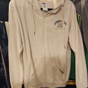 Cream Zip-Up Hoodie with Graphic Print